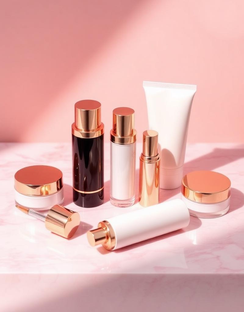 Luxury cosmetic collection with rose gold caps